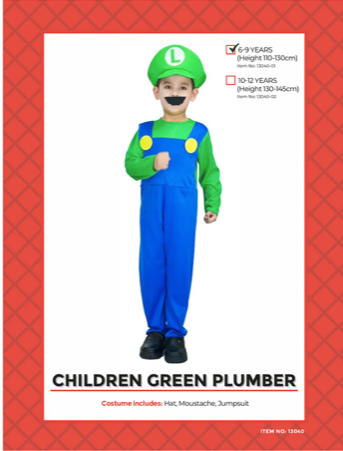 CHILD GREEN PLUMBER COSTUME
