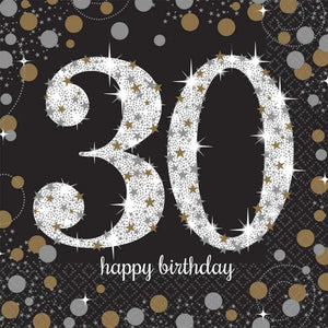 SPARKLING CELEBRATION 30TH BIRTHDAY BEVERAGE NAPKINS / SERVIETTES (PACK OF 16)