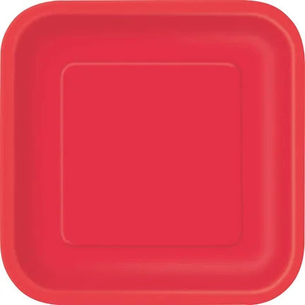 RED LARGE SQUARE PAPER PLATES (PACK OF 20)