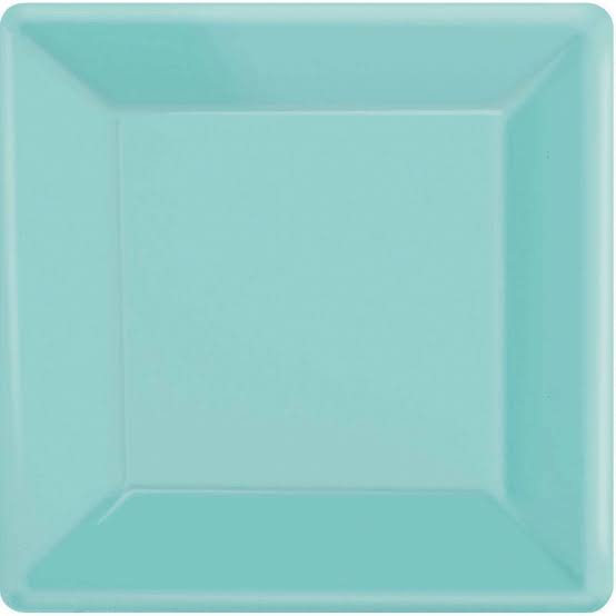 ROBINS EGG BLUE LARGE SQUARE PAPER PLATES (PACK OF 20)