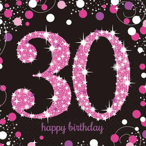PINK CELEBRATION 30TH BIRTHDAY LARGE NAPKINS / SERVIETTES (PACK OF 16)