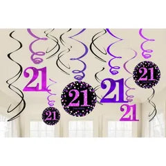 PINK CELEBRATION 21ST BIRTHDAY SWIRL DECORATIONS (PACK OF 12)