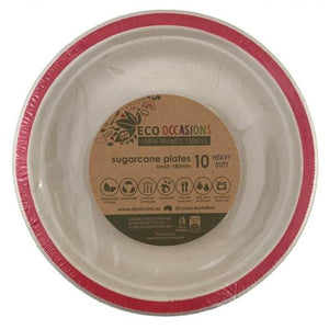 Sugarcane Lunch Plates 180mm Red 10 pack