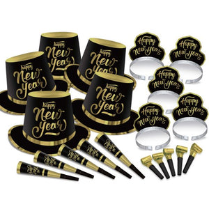 NEW YEAR'S PARTY BOX KIT BLACK & GOLD 20 FOR PEOPLE