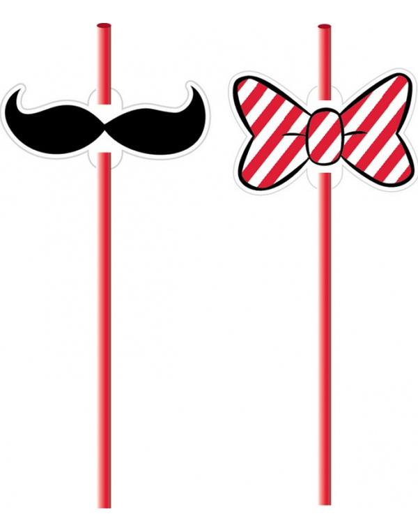 Disney Mickey Carnival Straws Moustache and Bows Pack of 8