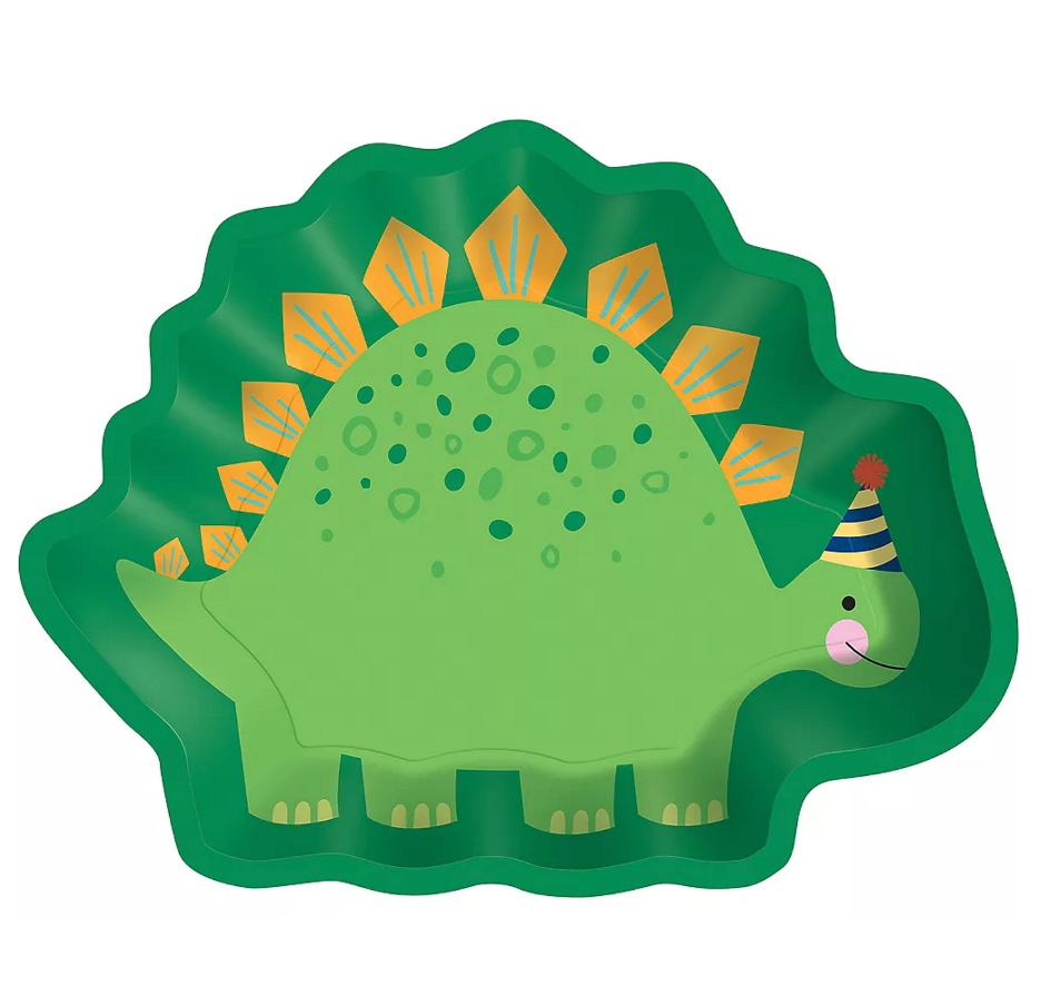 DINO-MITE SHAPED SMALL PAPER PLATES (PACK OF 8)