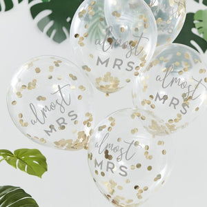 ALMOST MRS GOLD CONFETTI HEN PARTY BALLOONS (5 pack)