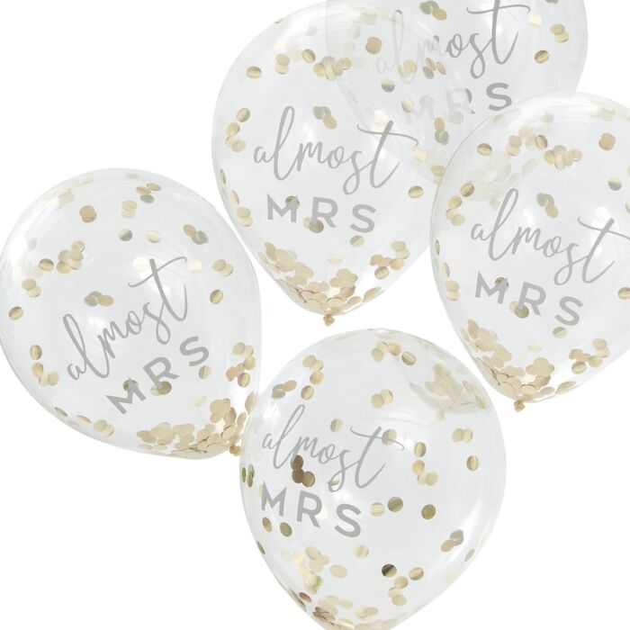 ALMOST MRS GOLD CONFETTI HEN PARTY BALLOONS (5 pack)