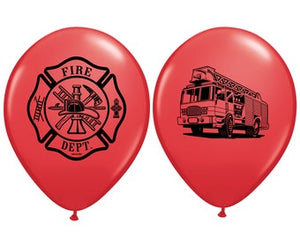 Fire Engine Printed Balloons (5 pack)