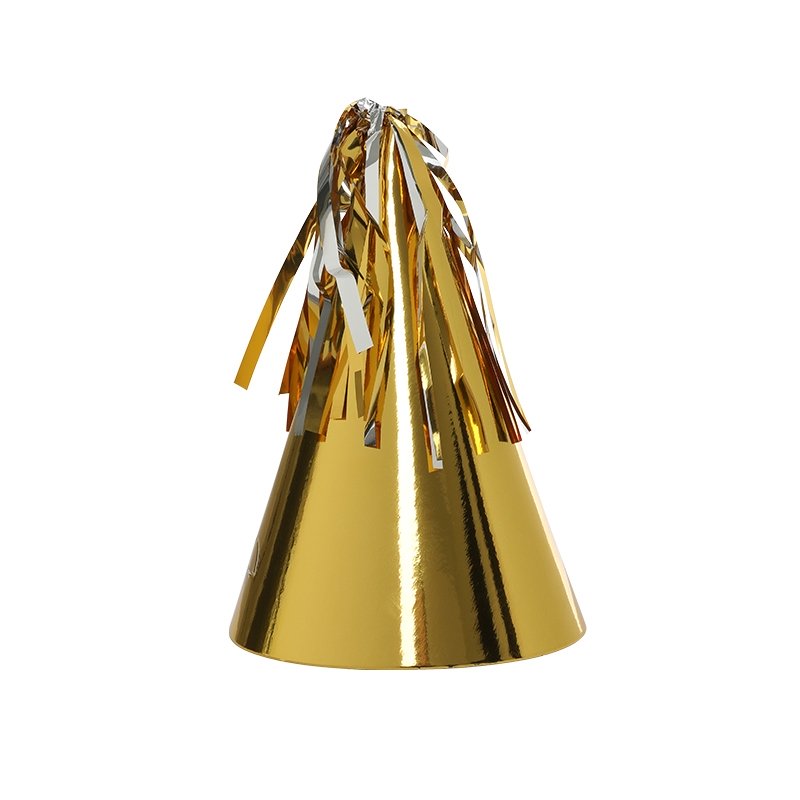 FS PARTY HAT WITH TASSEL TOPPER METALLIC GOLD 10PK