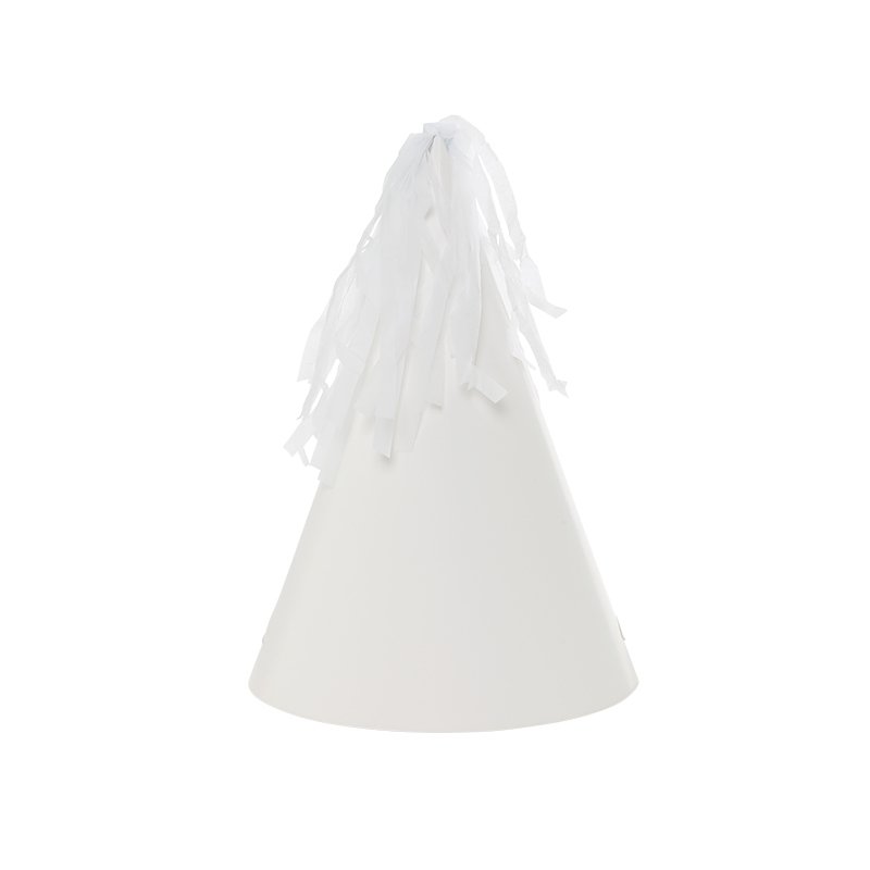 PARTY HAT WITH TASSEL TOPPER WHITE 10PK