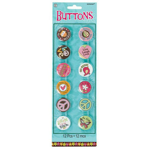 Hippie Chick Buttons Pack of 12 Favours Party Bag Filler Birthday