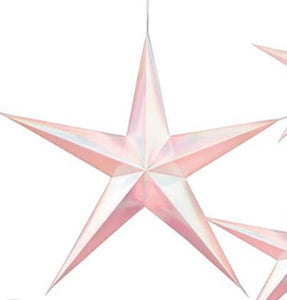 Pink iridescent hanging star decorations