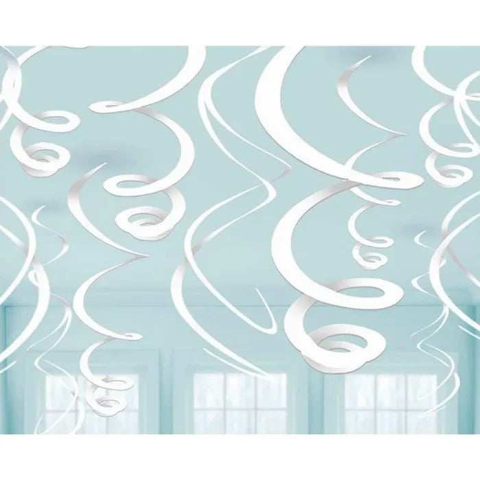 WHITE SWIRL DECORATIONS (PACK OF 12)