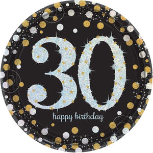 SPARKLING CELEBRATION 30TH BIRTHDAY LARGE PAPER PLATES (PACK OF 8)