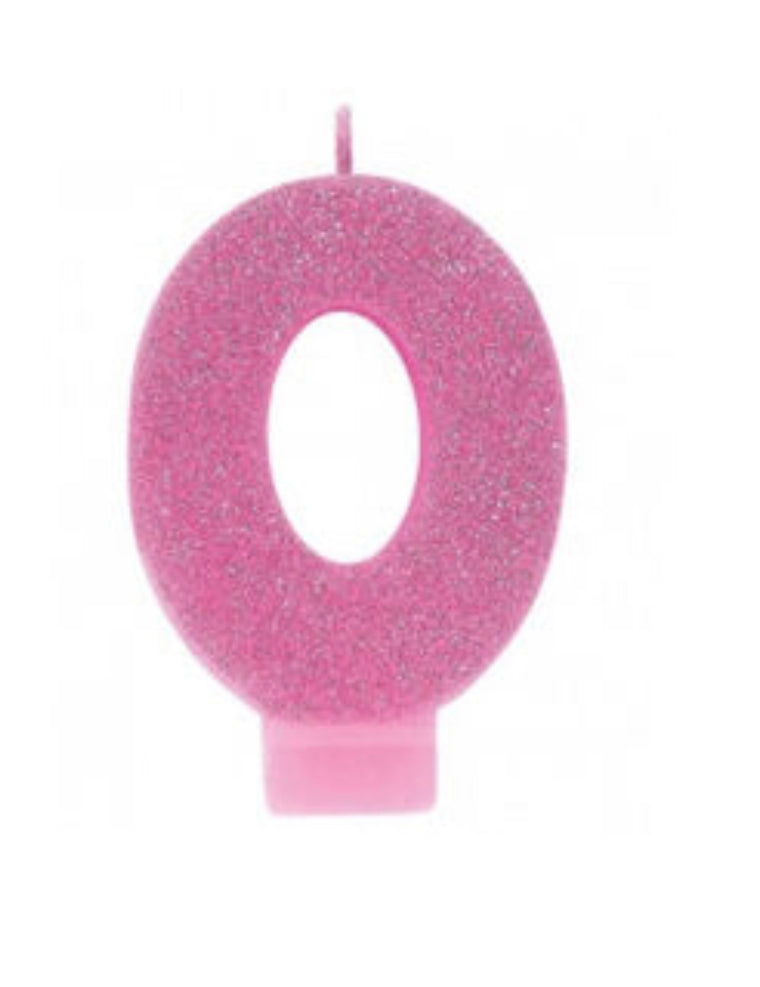 PINK GLITTER NUMBER 0 CANDLE