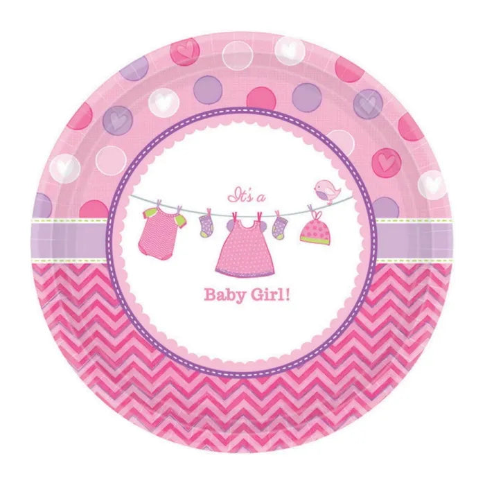 SHOWER WITH LOVE GIRL LARGE PAPER PLATES (PACK OF 8)