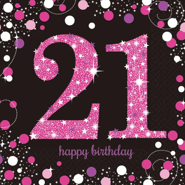 PINK CELEBRATION 21ST BIRTHDAY LARGE NAPKINS / SERVIETTES (PACK OF 16)