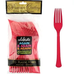 RED REUSABLE PLASTIC FORKS (PACK OF 20)