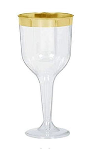 GOLD TRIM PLASTIC WINE GLASSES 295ML (PACK OF 8)