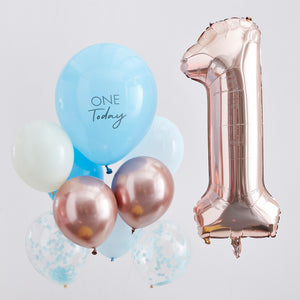 BLUE & ROSE GOLD ONE TODAY BALLOON BUNDLE
