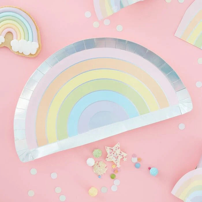 IRIDESCENT FOILED RAINBOW SHAPED PAPER PLATES