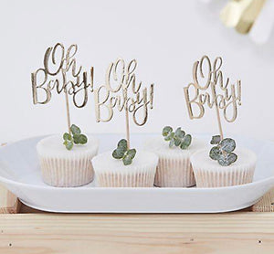 GOLD OH BABY CUPCAKE TOPPERS - PK12