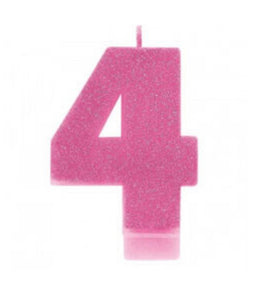 PINK GLITTER NUMBER 4 CANDLE