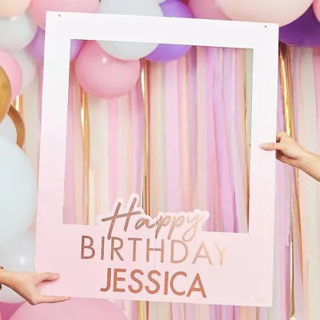 CUSTOMISABLE ROSE GOLD HAPPY BIRTHDAY PHOTO BOOTH FRAME
