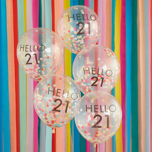 Hello 21 confetti printed balloons