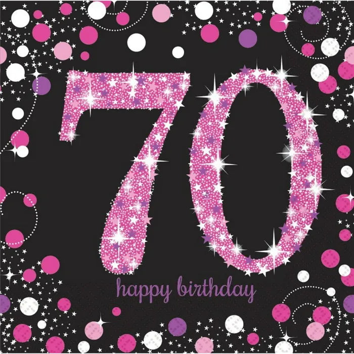 PINK CELEBRATION 70TH BIRTHDAY LARGE NAPKINS / SERVIETTES (PACK OF 16)