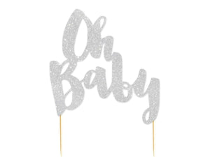 SILVER OH BABY GLITTER CAKE TOPPER