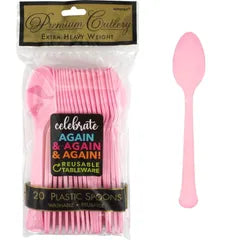 NEW PINK REUSABLE PLASTIC SPOONS (PACK OF 20)
