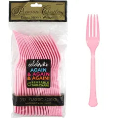 NEW PINK REUSABLE PLASTIC FORKS (PACK OF 20)