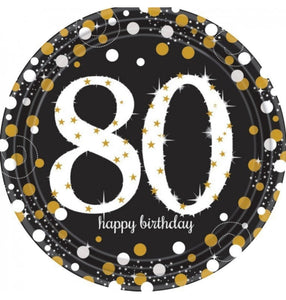 SPARKLING CELEBRATION 80TH BIRTHDAY LARGE PAPER PLATES (PACK OF 8)