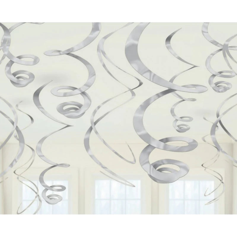 SILVER SWIRL DECORATIONS (PACK OF 12)