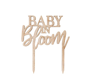 WOODEN BABY IN BLOOM CAKE TOPPER