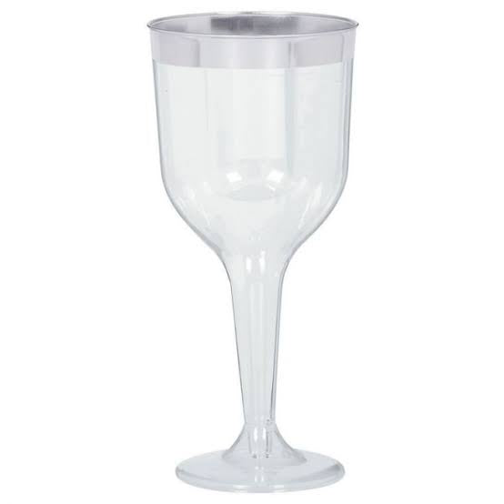 SILVER TRIM PLASTIC WINE GLASSES 295ML (PACK OF 8)