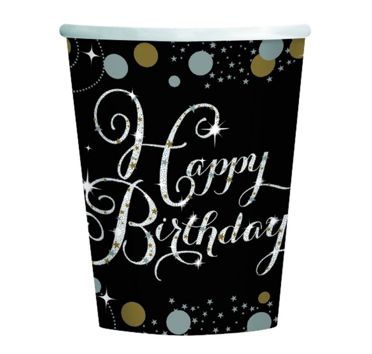 SPARKLING CELEBRATION HAPPY BIRTHDAY PAPER CUPS (PACK OF 8)