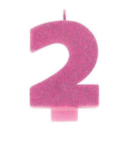 PINK GLITTER NUMBER 2 CANDLE