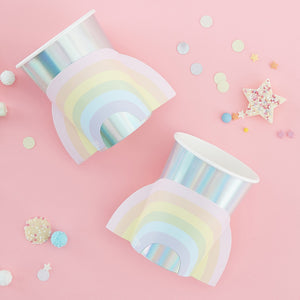 IRIDESCENT PAPER CUPS WITH POP OUT RAINBOWS