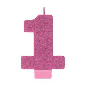 Hot Pink Glitter Candle Number 1