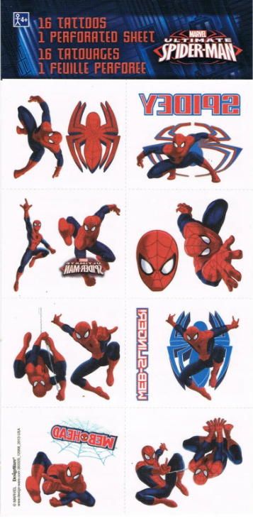 Spiderman temporary tattoos